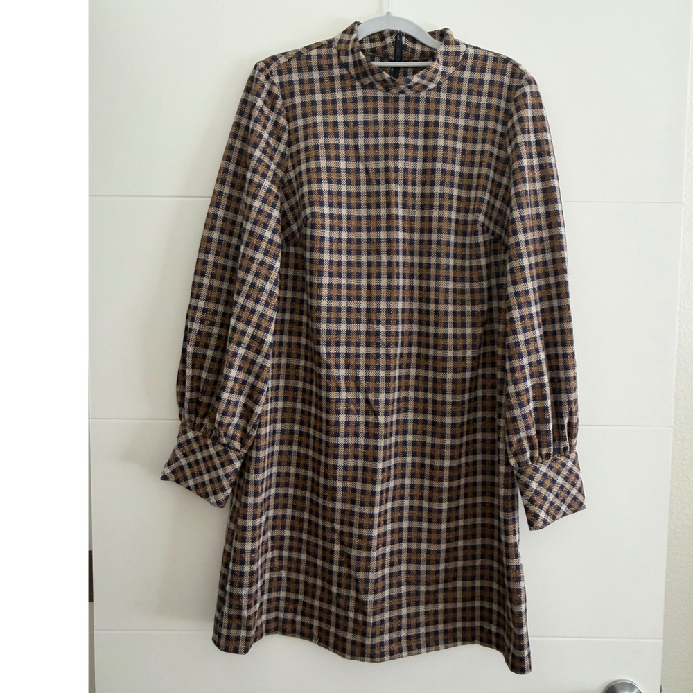 Calvin Klein Fall Plaid Mock Neck Mini Dress Size 12 Career Office Holiday